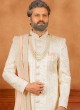 Mens Wedding Lucknowi Sherwani In Off White Color